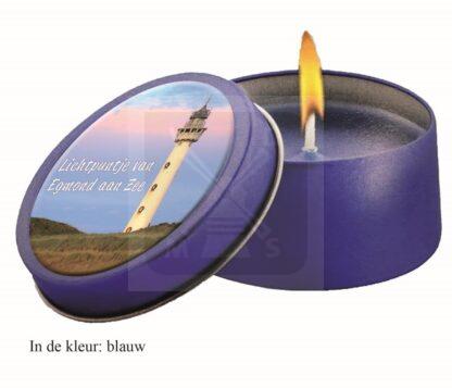 Blikje met kaars doming blauw Egmond aan Zee